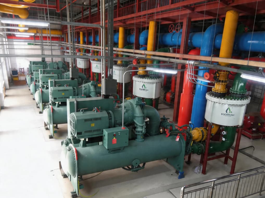 Low chiller tube cleaning pressure drop with Eqobrush Swingbox Flow reversal valves