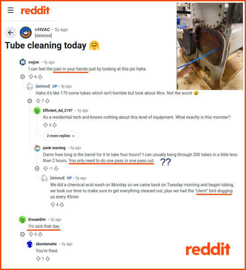 Pros comment on manual chiller tube cleaning