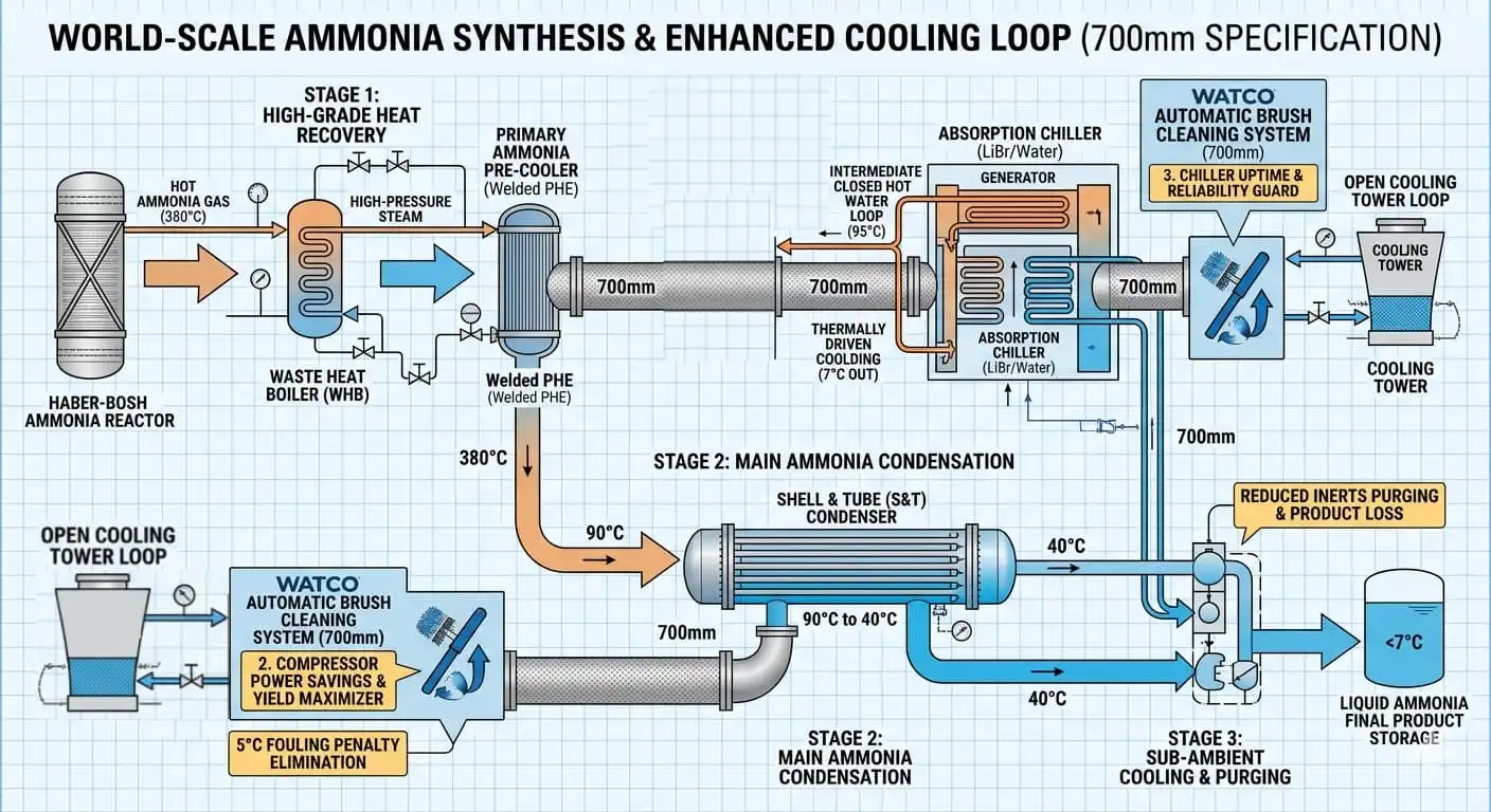 Cooling systems and condensers in green ammonia fertilizer production